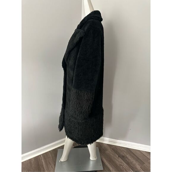 NWT Lita By Ciara Single Button Faux Fur Wool Blend Teddy Coat Black Medium - Picture 8 of 11